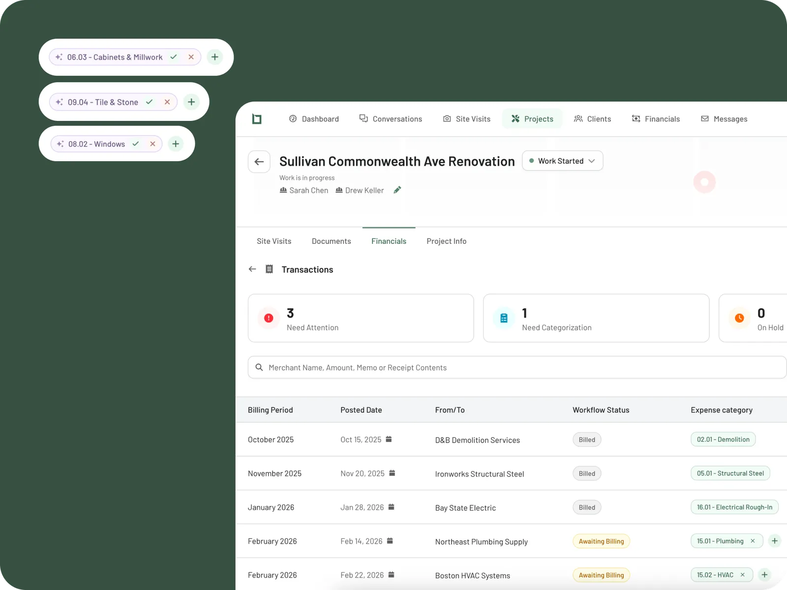 Cost-plus reporting with tagged expenses and receipts